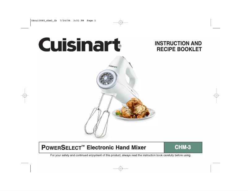 Page 1 de la notice Manuel utilisateur Cuisinart PowerSelect CHM-3