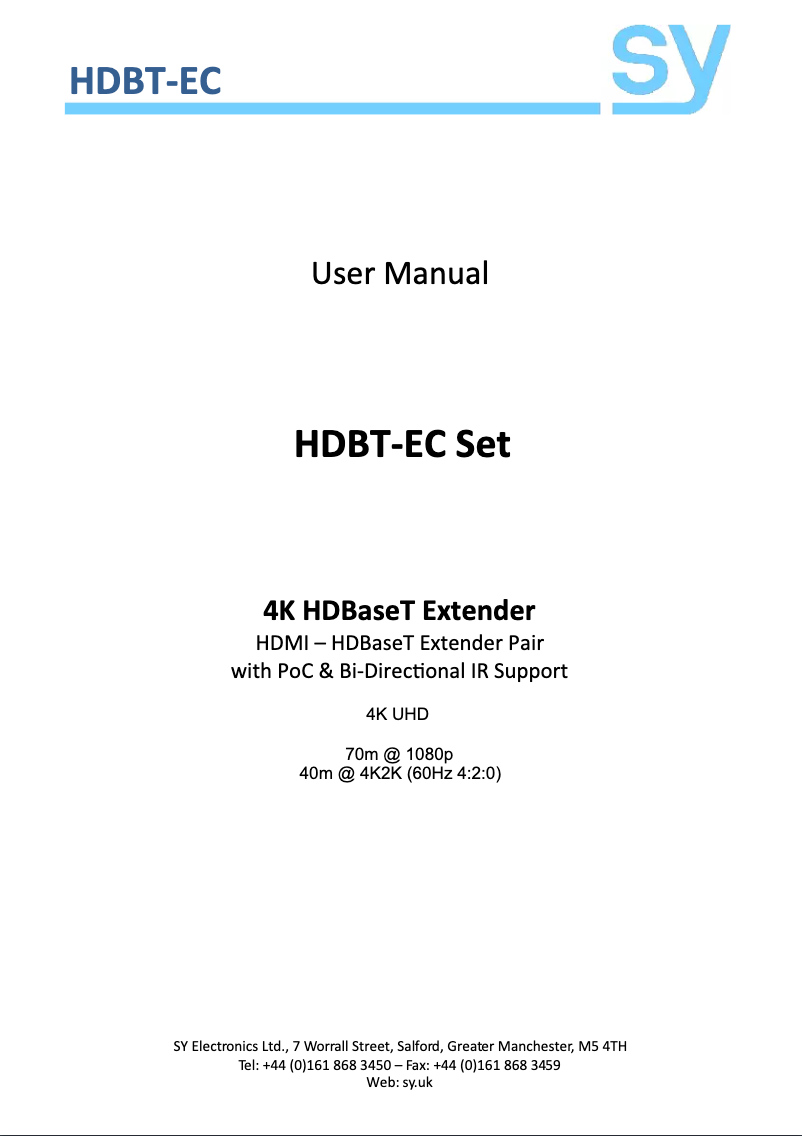 Page n°1 - Manuel utilisateur SY Electronics SY-HDBT-EC-T
