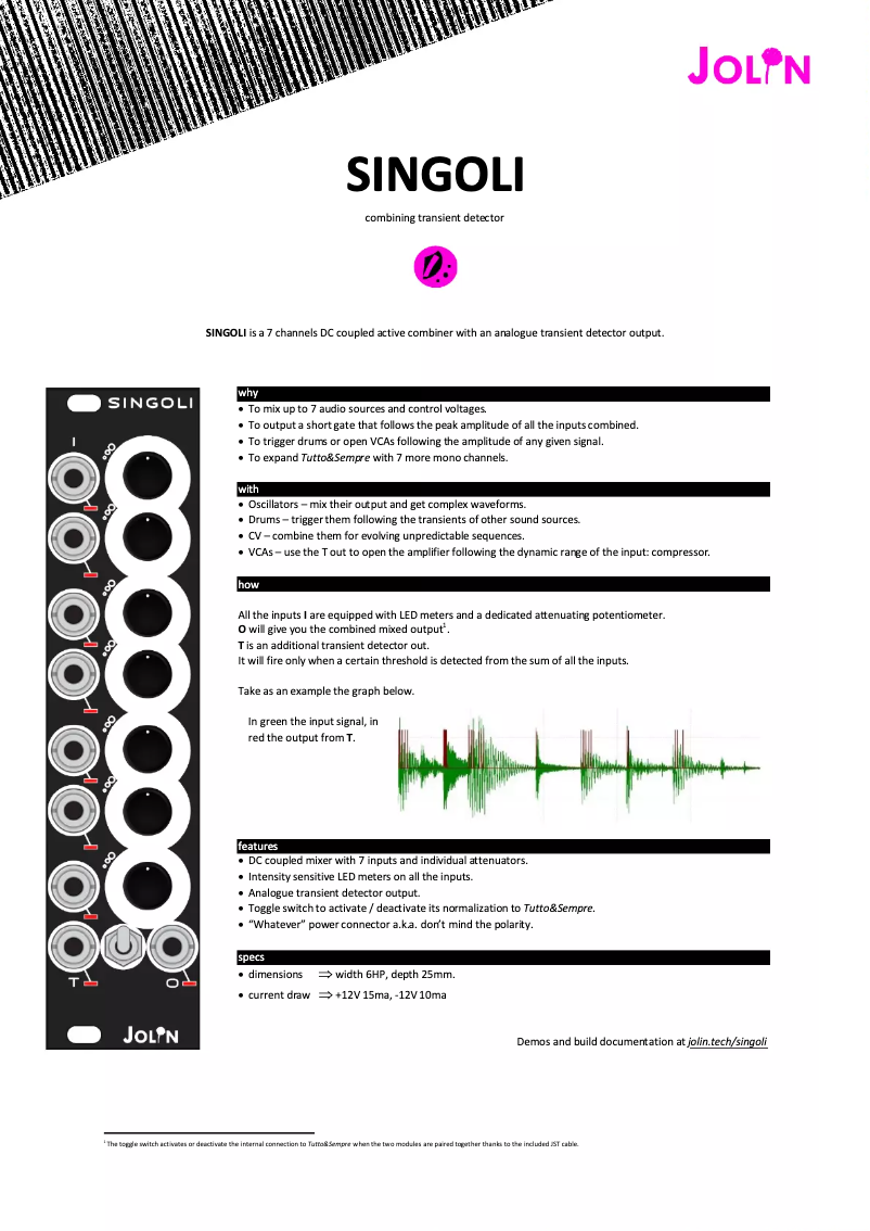 Imagen de la primera página del manual del dispositivo Singoli