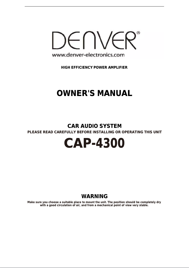 Page n°1 - Manuel utilisateur Denver CAP-4300