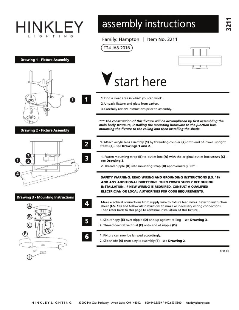 Page n°1 - Manuel utilisateur Hinkley Lighting Hampton 3211AN-LED