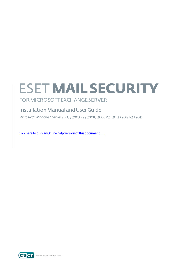 Image de la première page du manuel de l'appareil Mail Security for Microsoft Exchange Server