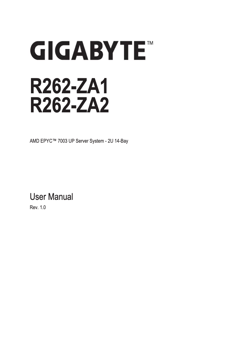 Page 1 de la notice Manuel utilisateur Gigabyte R262-ZA2