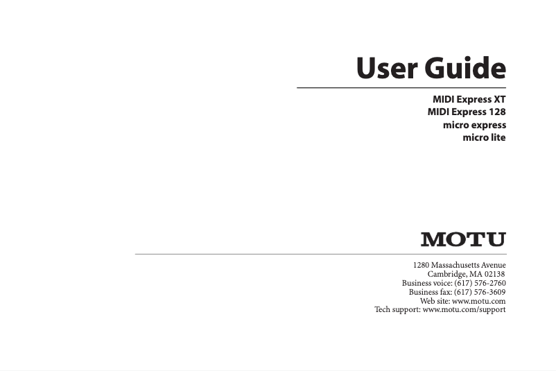 Página 1 del manual Manual de usuario Motu MIDI Express XT