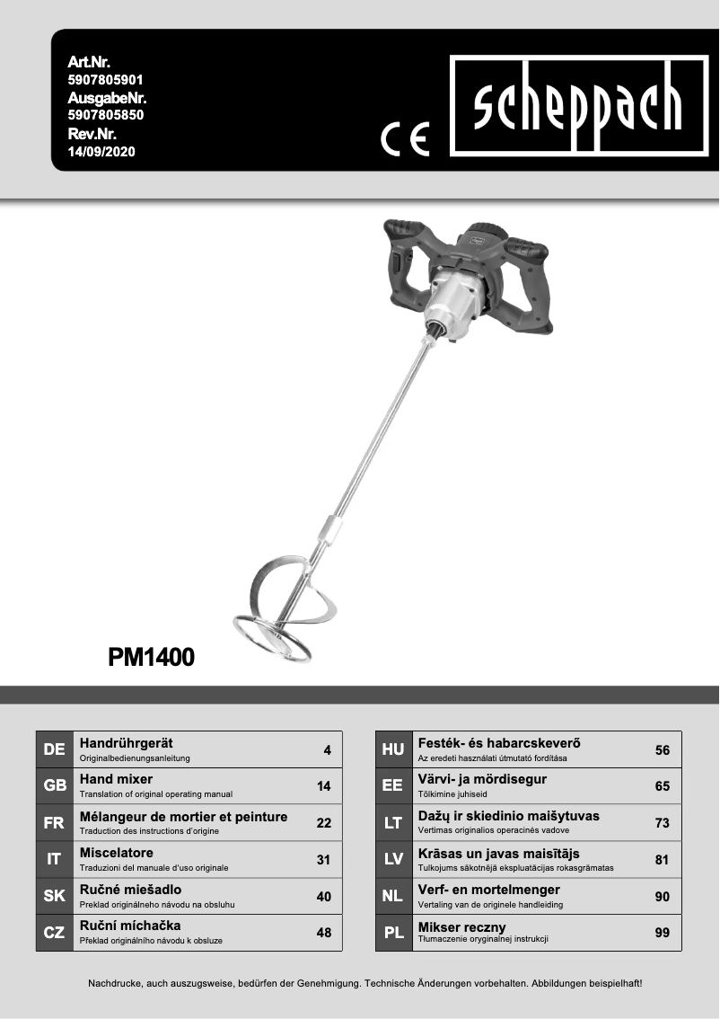 Image de la première page du manuel de l'appareil PM1400