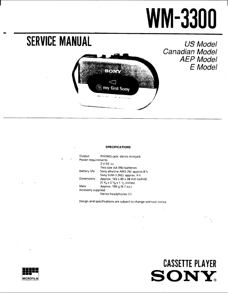 Page 1 de la notice Manuel utilisateur Sony Walkman WM-3300