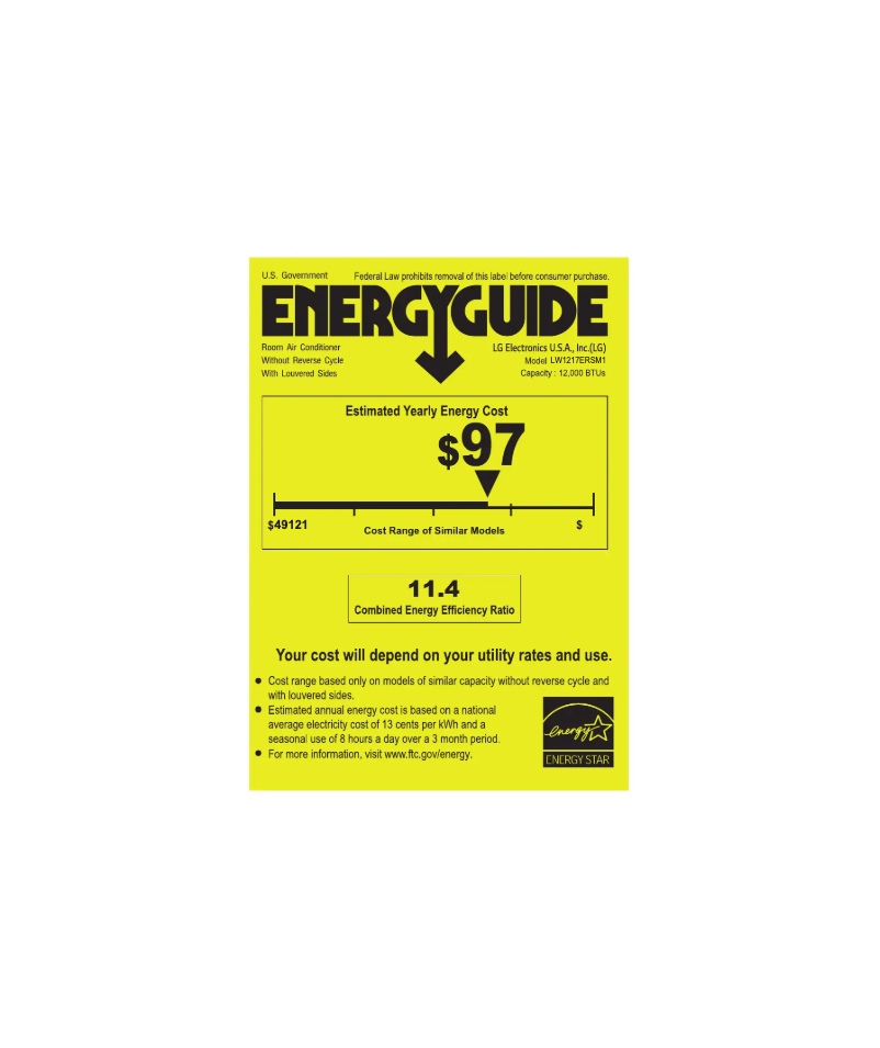 Page 1 de la notice Label énergétique LG LW1217ERSM1
