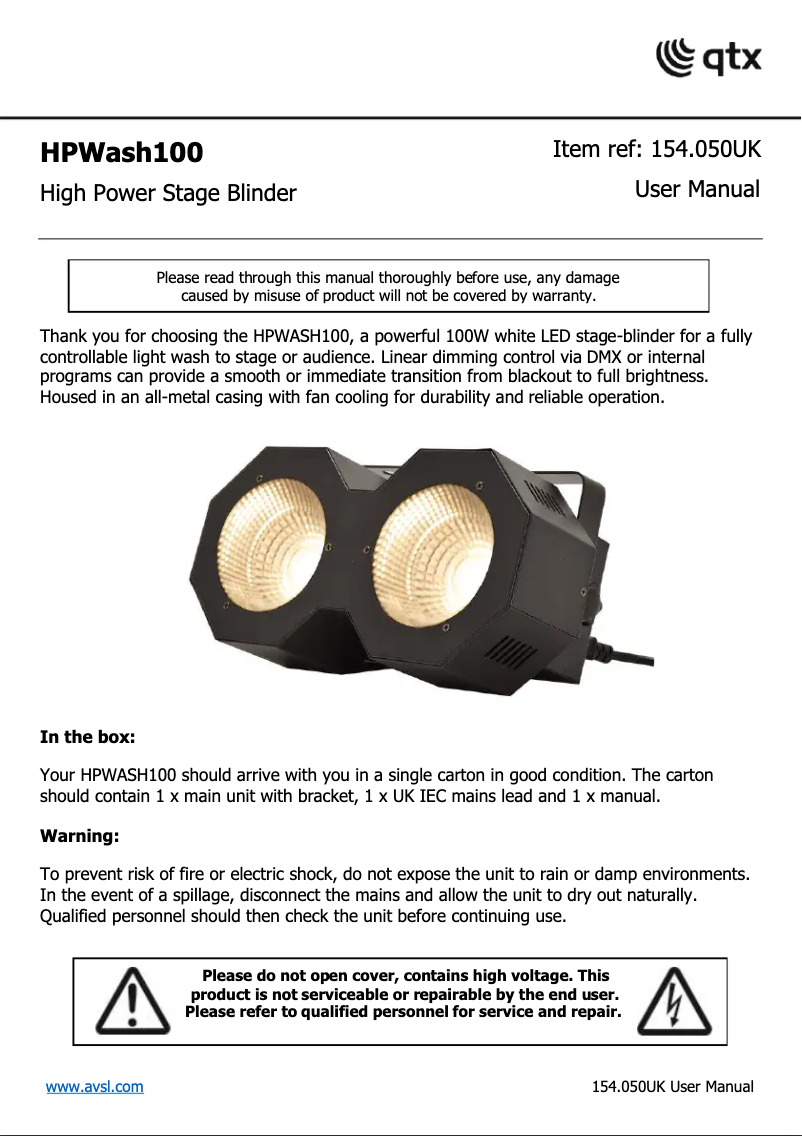 Page 1 de la notice Manuel utilisateur Qtx HPWash100