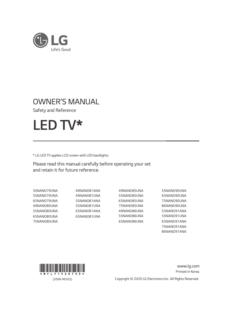 Página 1 del manual Manual de usuario LG 49NANO85UNA