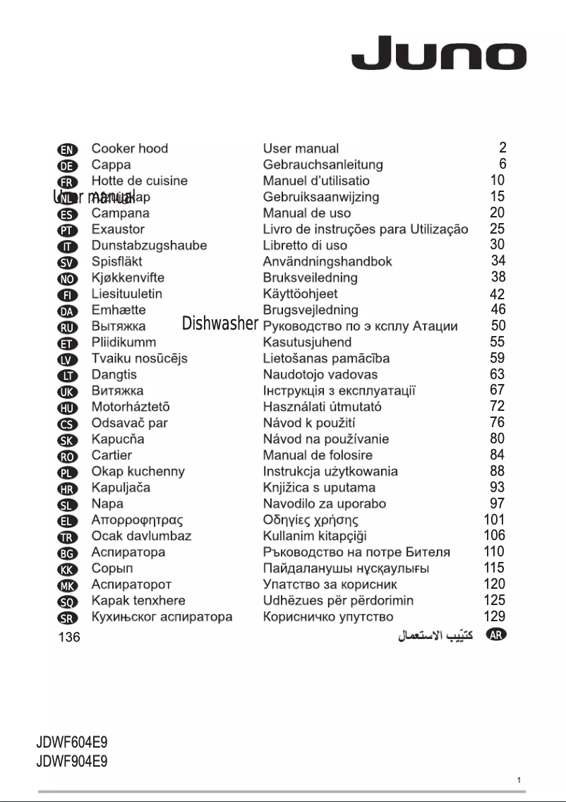 Page 1 de la notice Manuel utilisateur Juno JDWF604E9