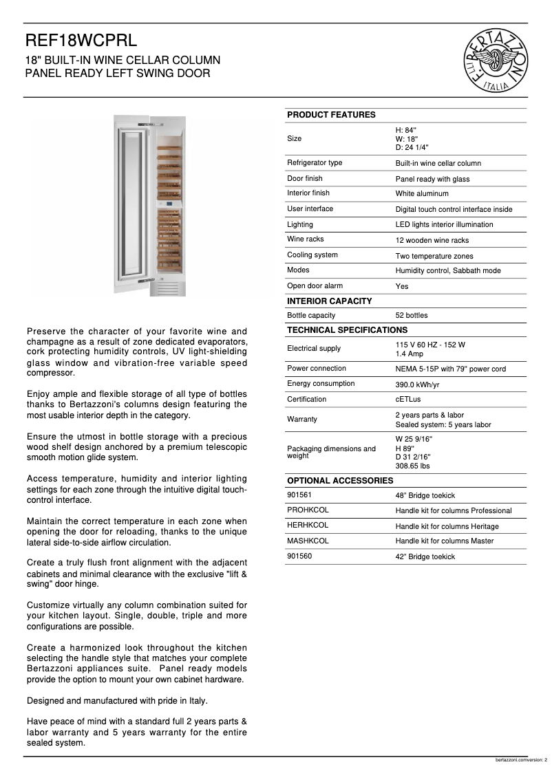 Image de la première page du manuel de l'appareil REF18WCPRL
