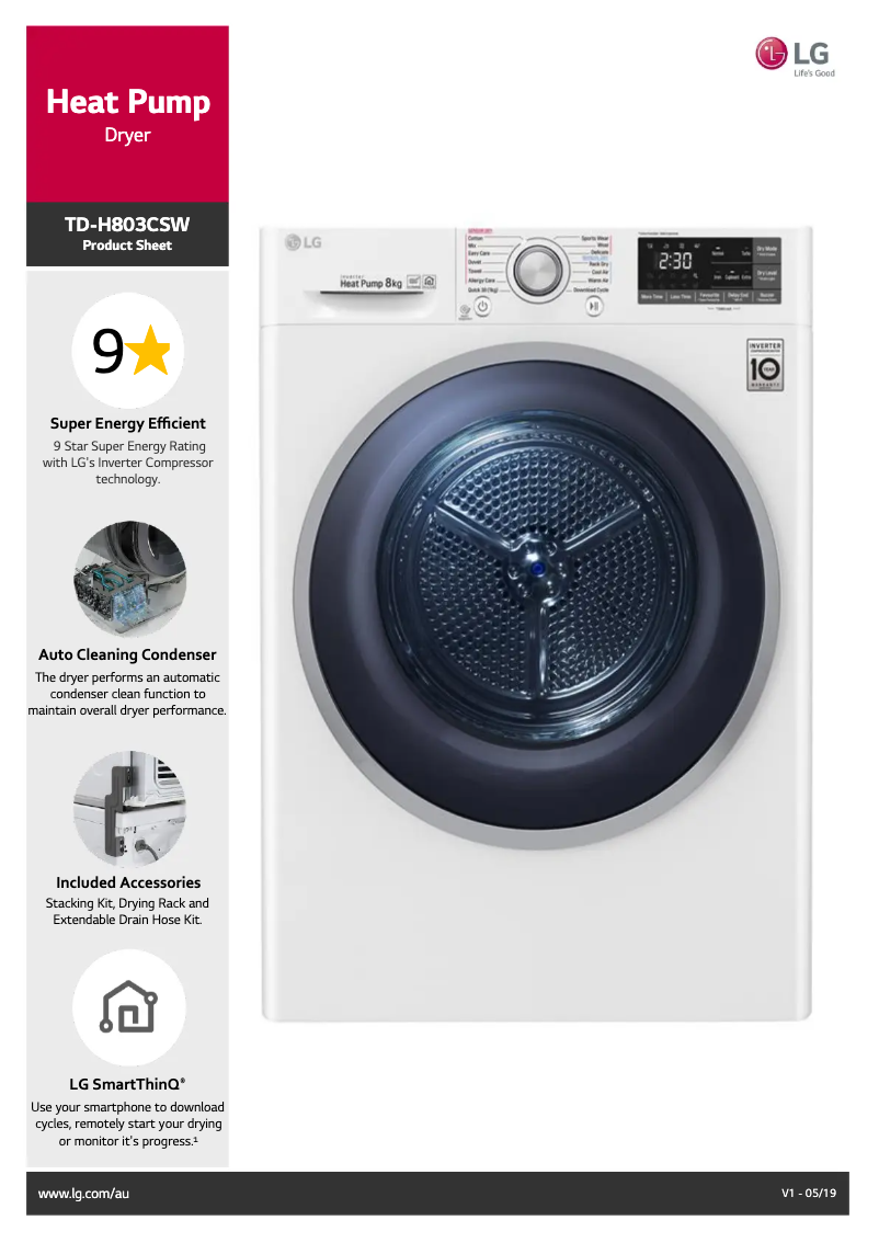 Page 1 de la notice Fiche technique LG TD-H803CSW