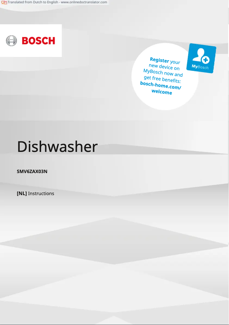 Page n°1 - Manuel utilisateur Bosch SMV6ZAX03N