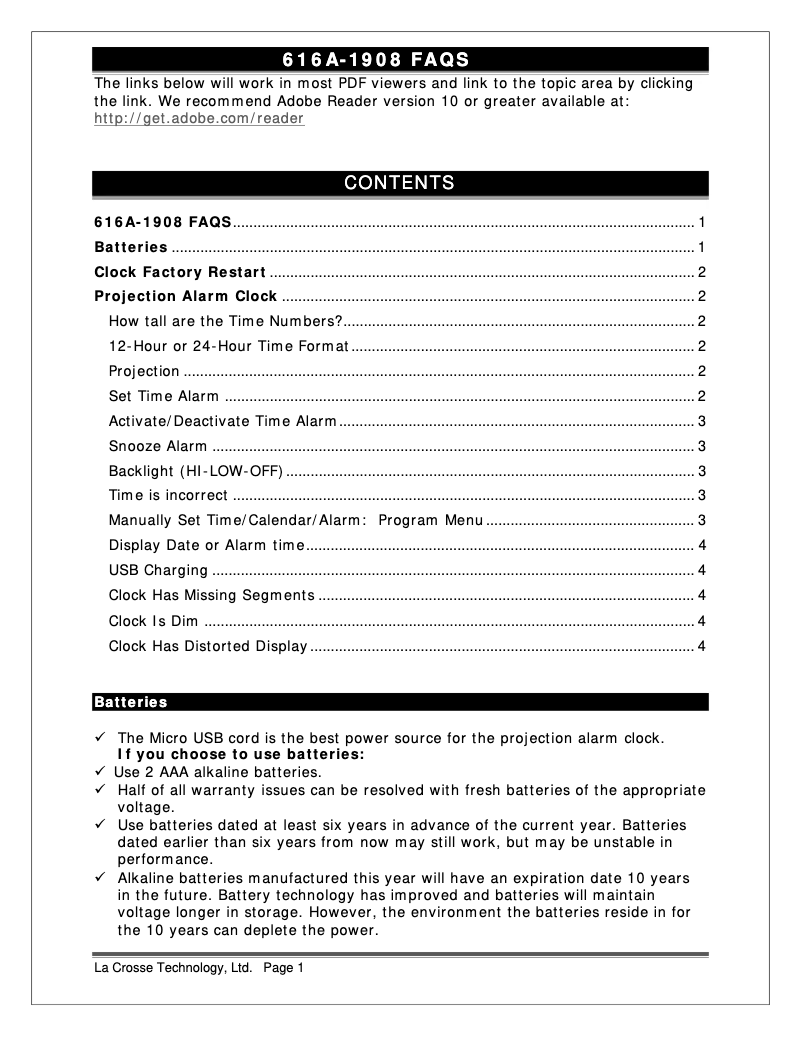 Página 1 del manual Preguntas frecuentes La Crosse Technology 616A-1908