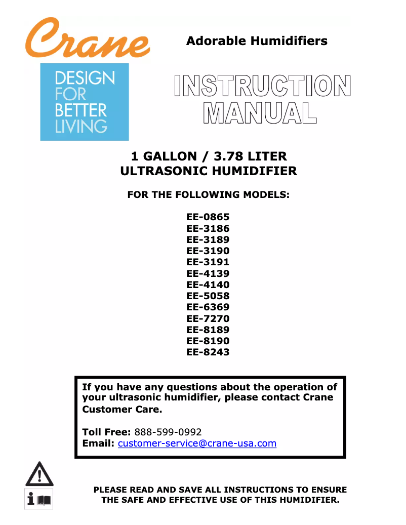 Page 1 de la notice Manuel utilisateur Crane EE-8190