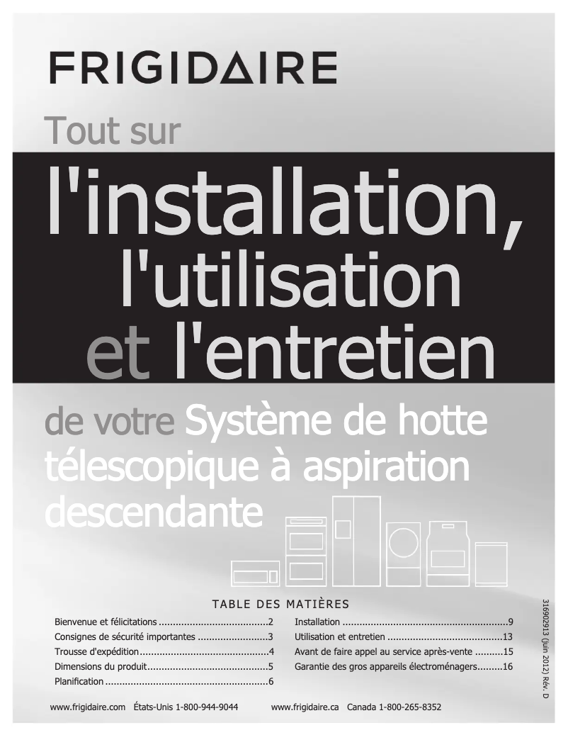Page n°1 - Manuel utilisateur Frigidaire FH36DD50MS