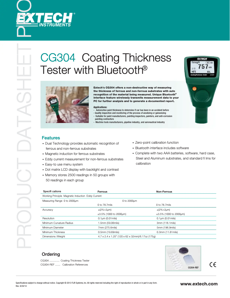 Page 1 de la notice Fiche technique Extech CG304