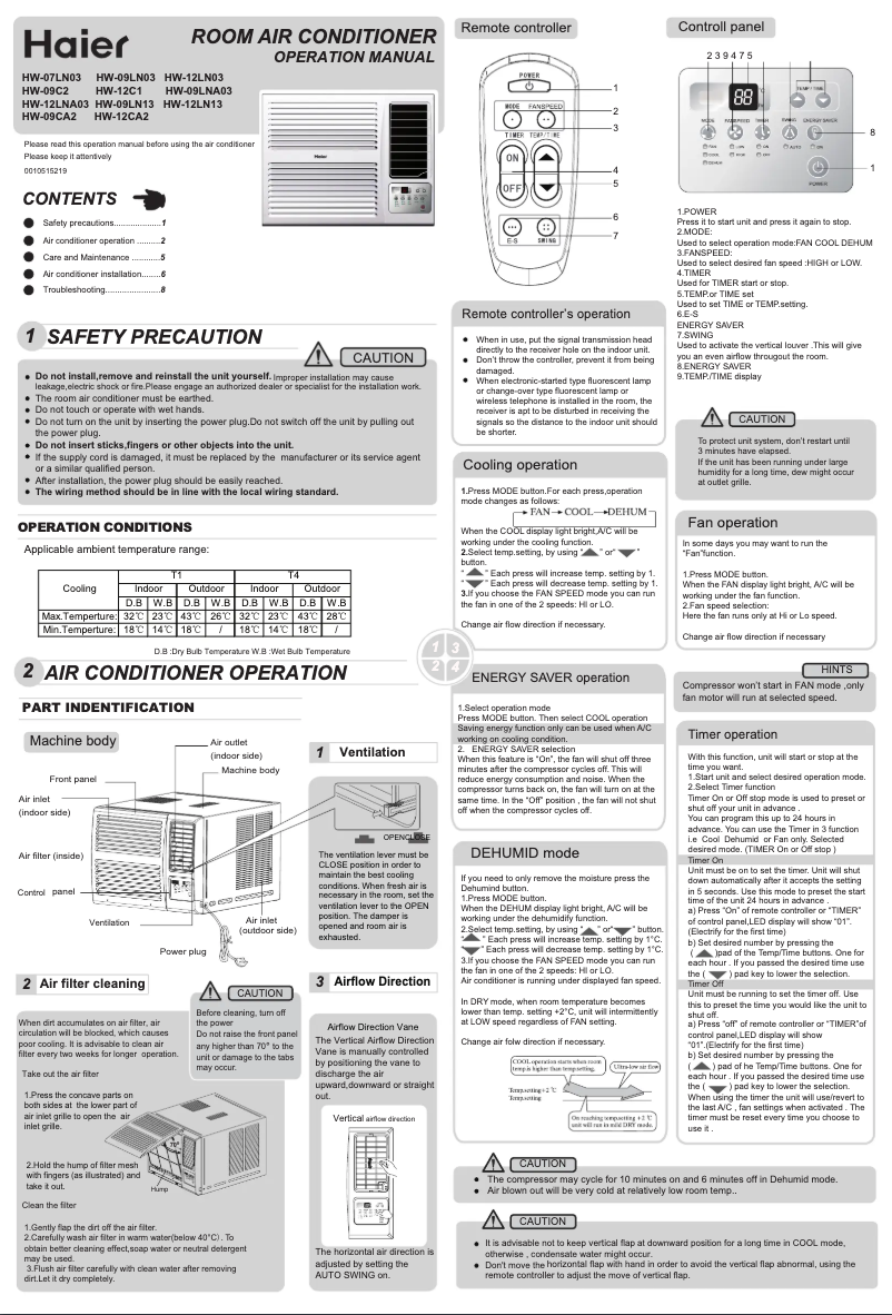Image de la première page du manuel de l'appareil HW-09LN13