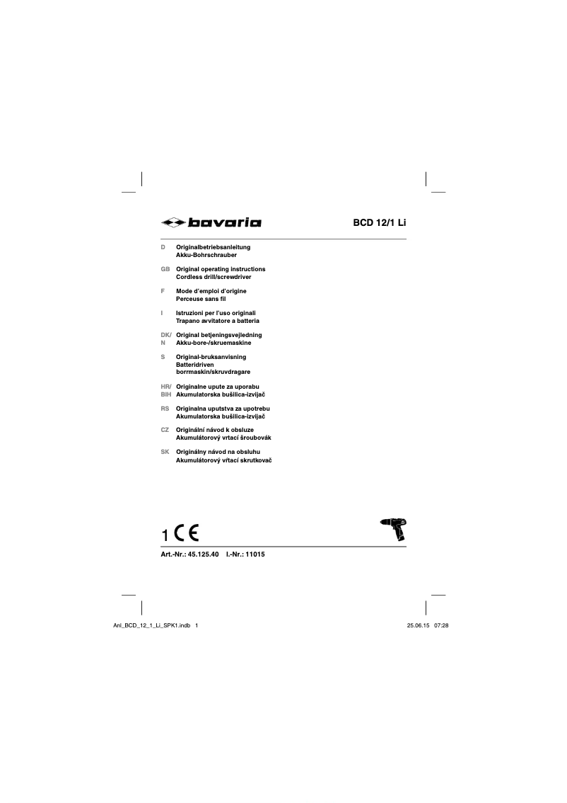 Page 1 de la notice Manuel utilisateur Bavaria BCD 12/1 Li