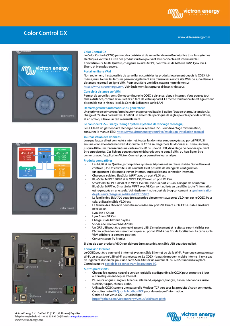 Página 1 del manual Ficha técnica Victron Energy Color Control GX