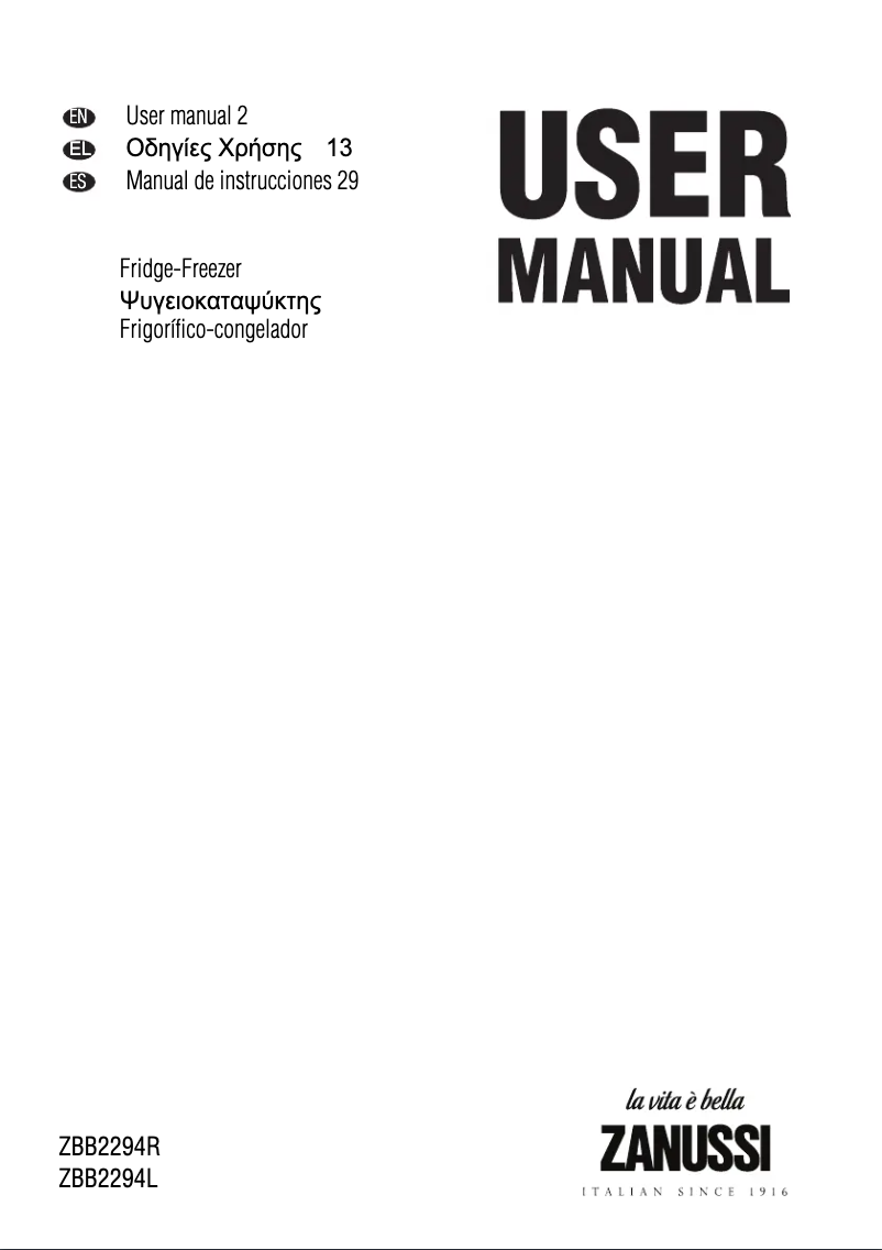 Page n°1 - Manuel utilisateur Zanussi ZBB2294R