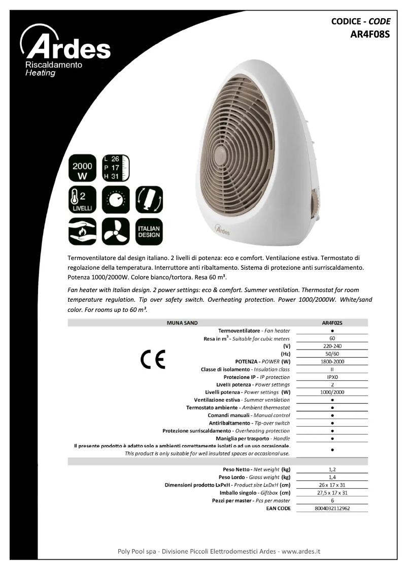 Página 1 del manual Ficha técnica Ardes AR4F02S