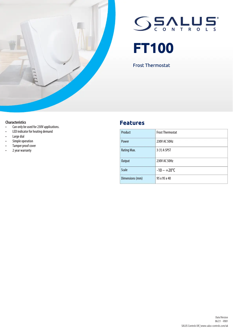 Page 1 de la notice Fiche technique Salus FT100