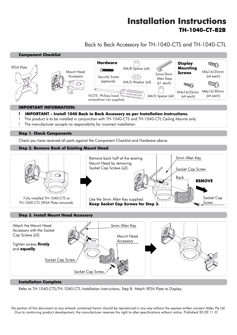 Page 1 de la notice Manuel utilisateur Atdec TH-1040-CT-B2B