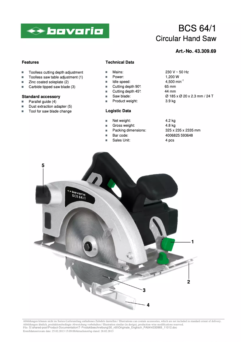 Página 1 del manual Ficha técnica Bavaria BCS 64/1