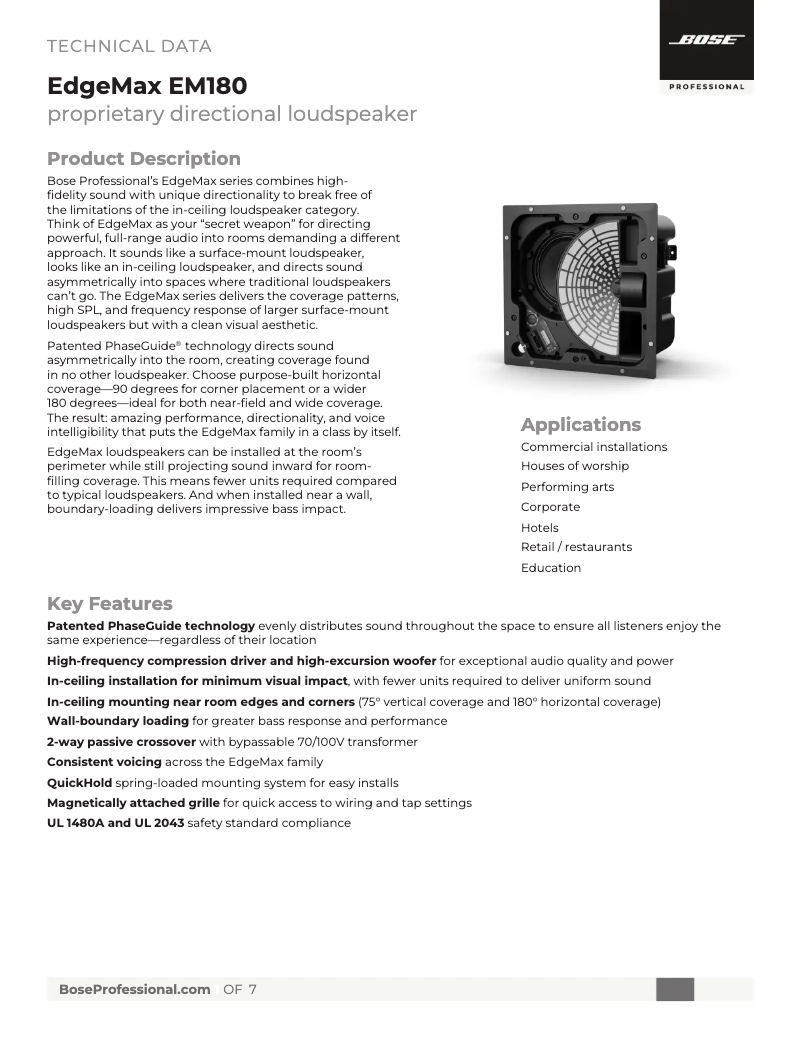 Page 1 de la notice Fiche technique Bose EdgeMax EM180