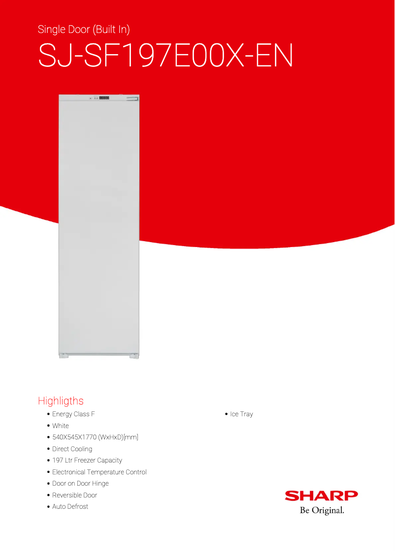Page 1 de la notice Fiche technique Sharp SJ-SF197E00X-EN