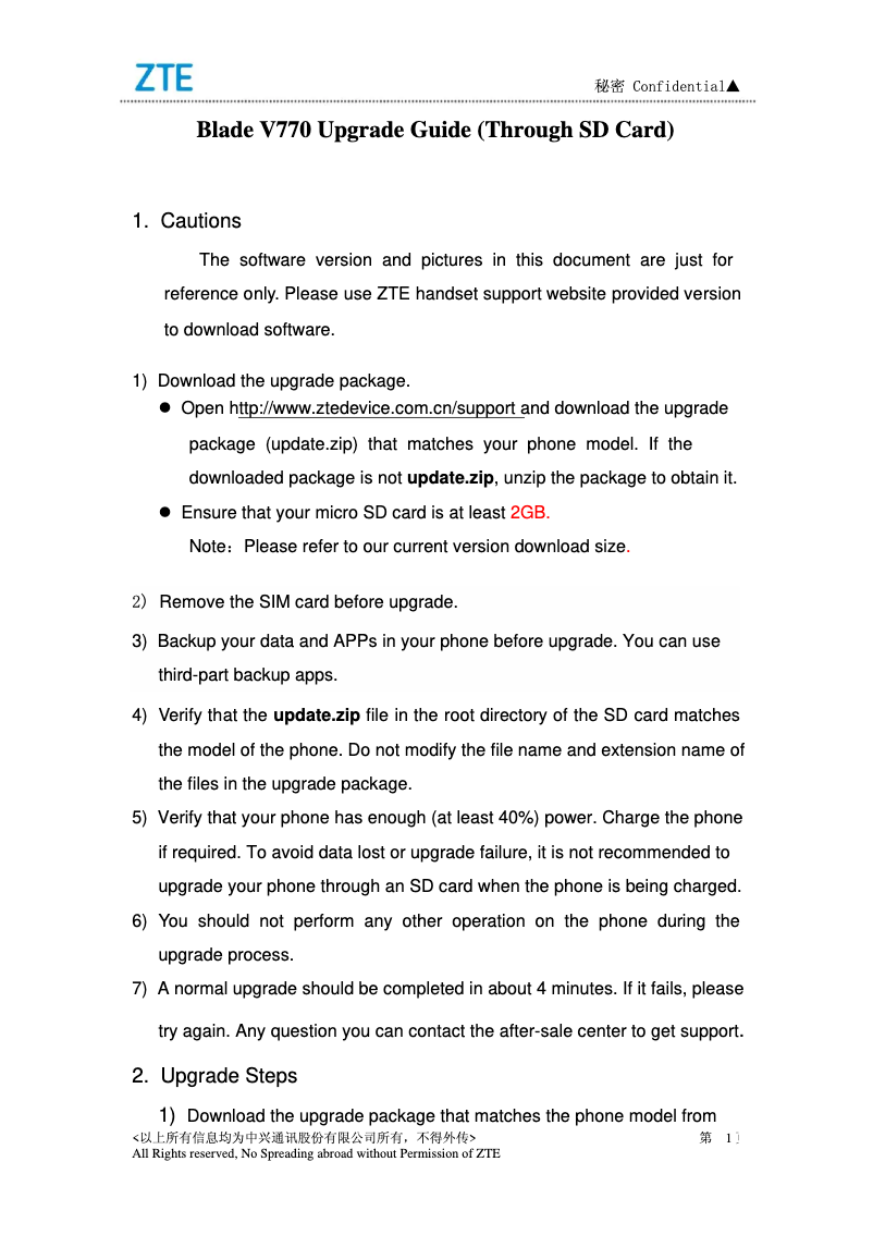 Page n°1 - Manuel utilisateur ZTE Blade V770