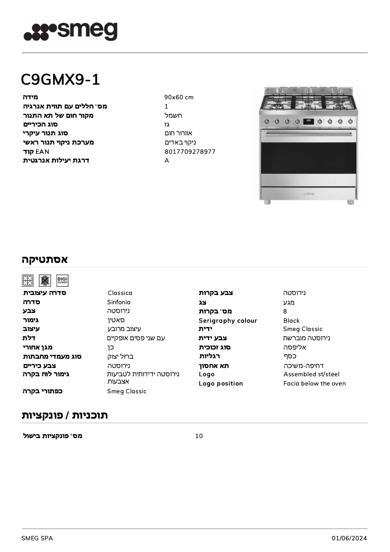 Page n°1 - Fiche technique Smeg C9GMX9-1