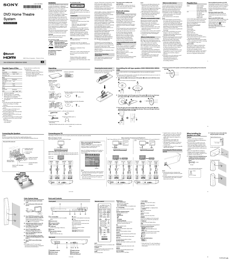 Página 1 del manual Manual de usuario Sony DAV-DZ950