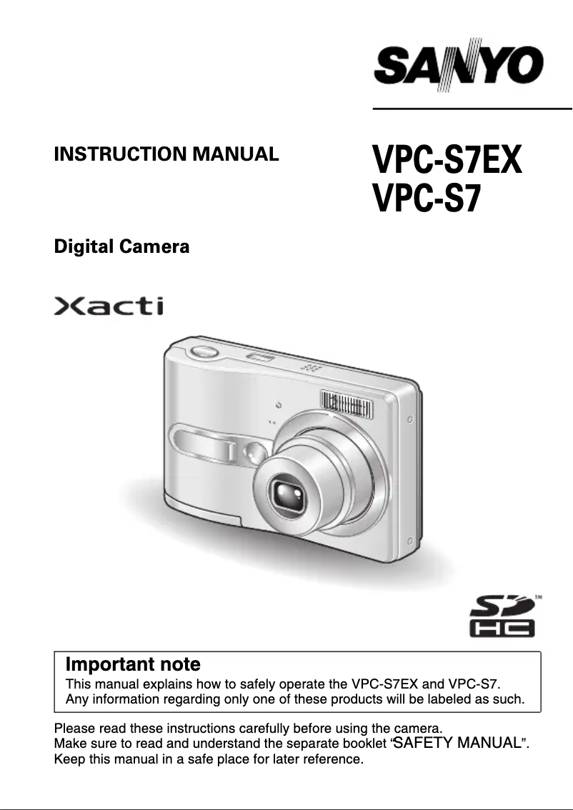 Page n°1 - Manuel utilisateur Sanyo Xacti VPC-S7EX