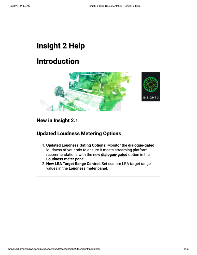 Page 1 de la notice Manuel utilisateur iZotope Insight 2