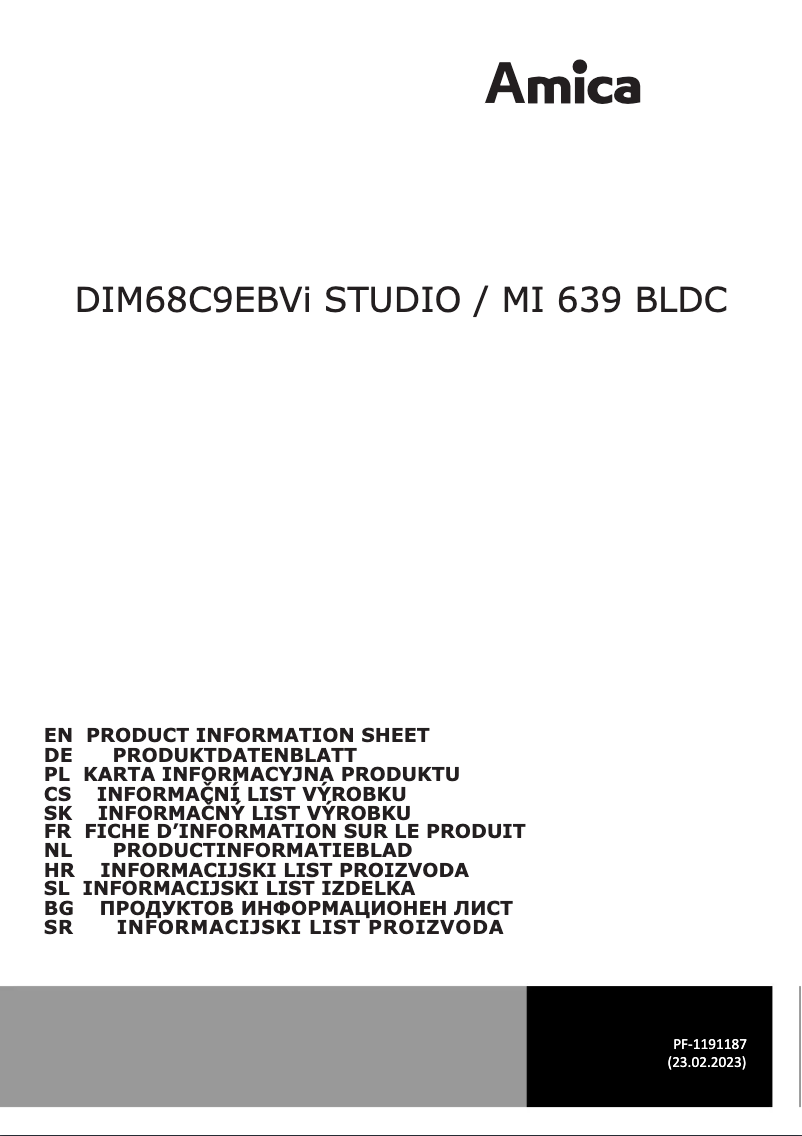 Page n°1 - Fiche technique Amica DIM68C9EBVi STUDIO
