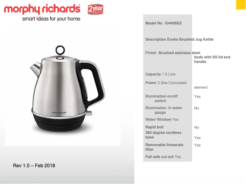 Página 1 del manual Ficha técnica Morphy Richards Evoke 104406