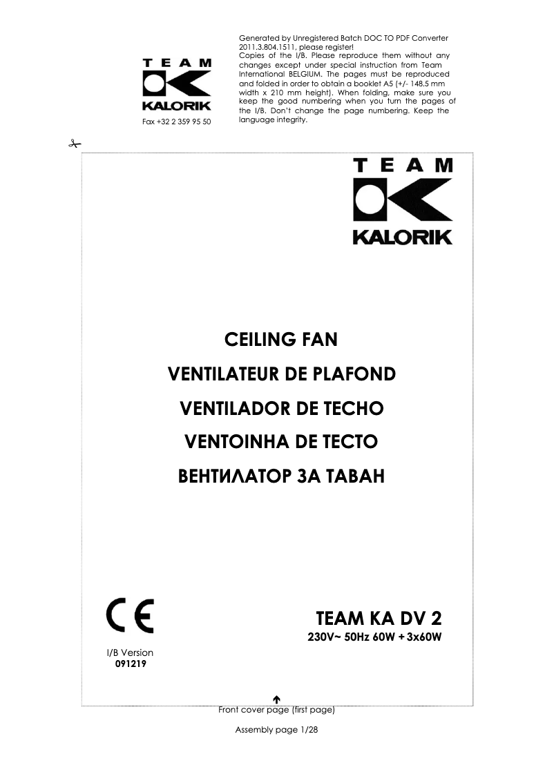 Page 1 de la notice Manuel utilisateur Team KA DV 2