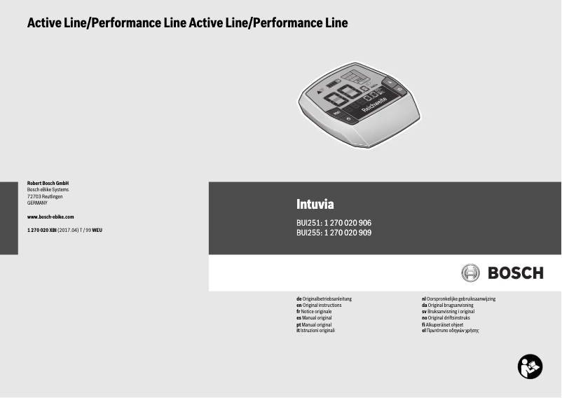 Page 1 de la notice Manuel utilisateur Bosch Intuvia