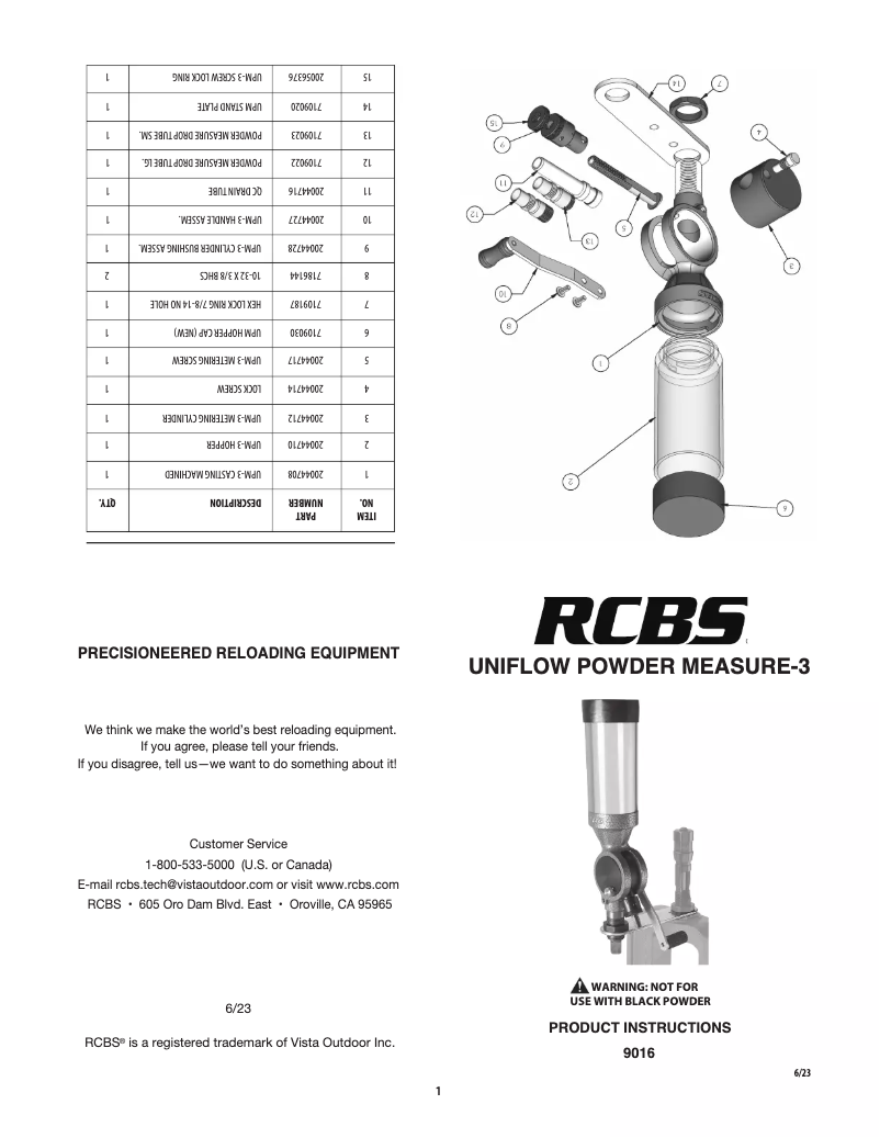 Image de la première page du manuel de l'appareil Uniflow Powder Measure 3