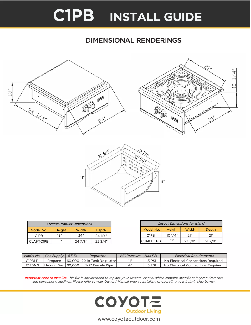 Page 1 de la notice Guide d'installation Coyote C1PBNG