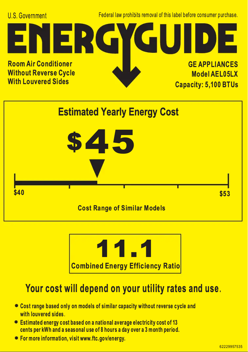 Page 1 of the manual Energy Label GE AEL05LX