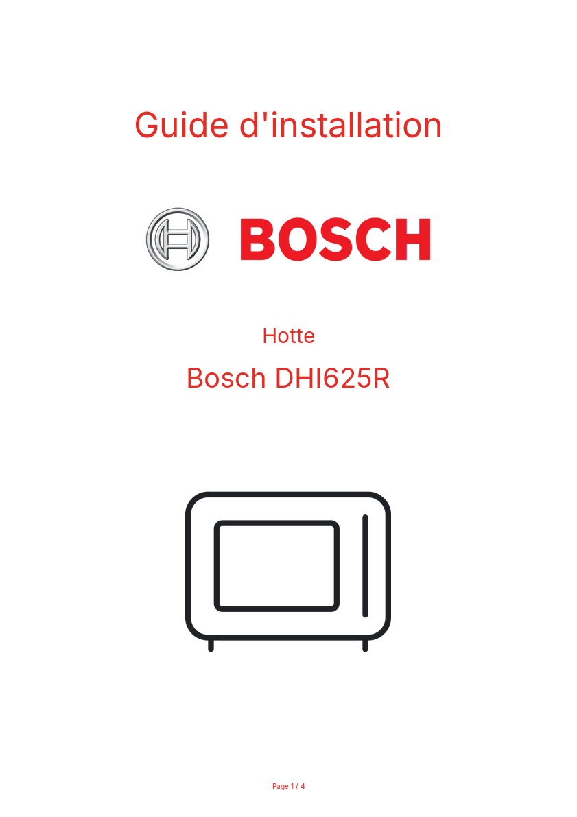 Page n°1 - Guide d'installation Bosch DHI625R