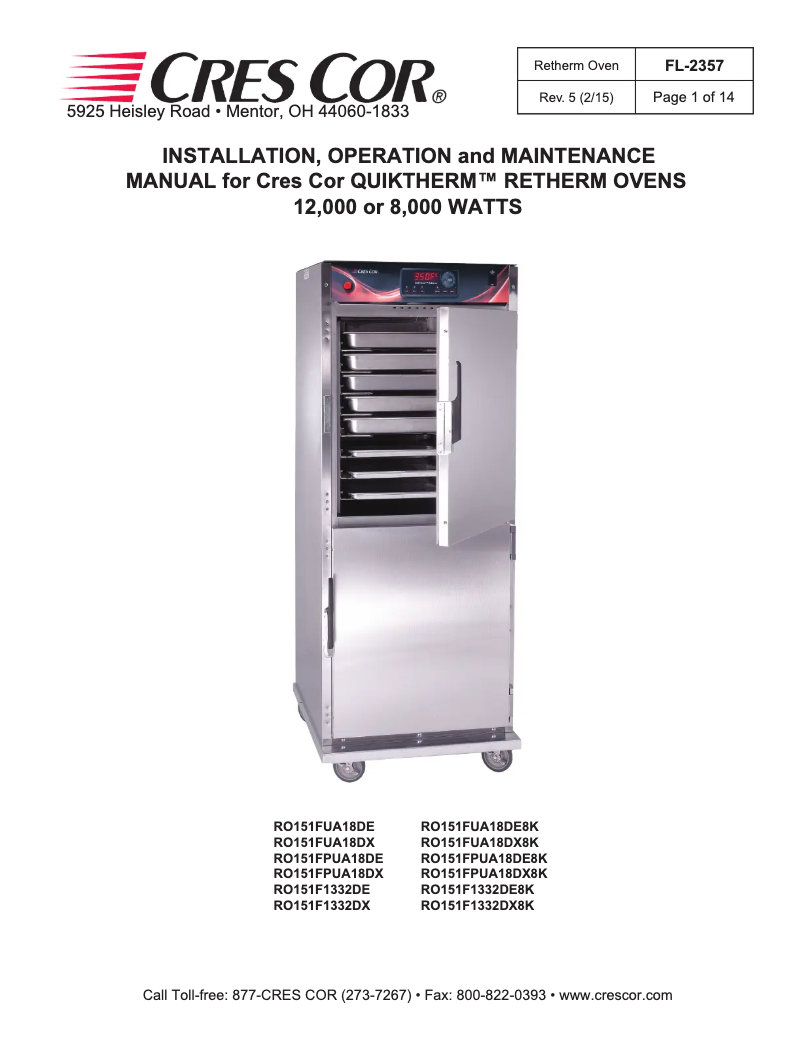 Page n°1 - Manuel utilisateur Cres Cor RO151F1332DX