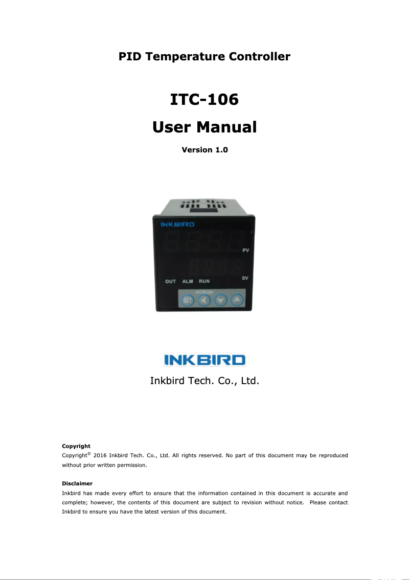 Page 1 de la notice Manuel utilisateur Inkbird ITC-106