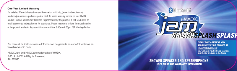 Image de la première page du manuel de l'appareil Jam Splash