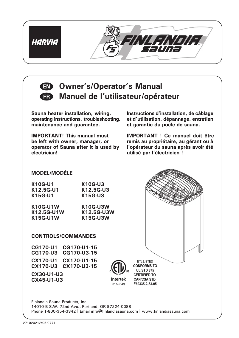 Page 1 de la notice Manuel utilisateur Harvia Club 390 HRKGU102083