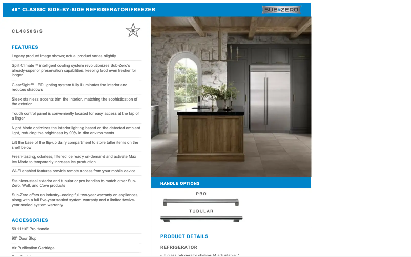 Page 1 de la notice Manuel utilisateur Sub-Zero CL4850S/S