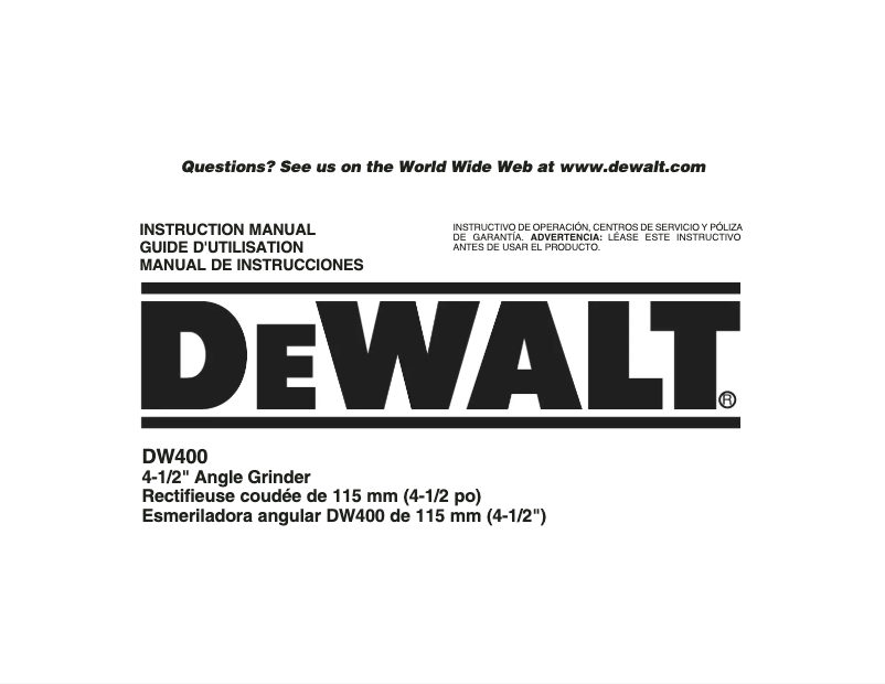Page 1 de la notice Manuel utilisateur DeWalt DW400